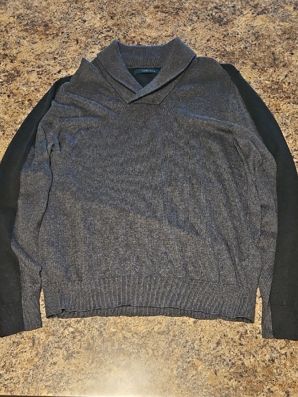 Perry Ellis Charcoal Shawl Collar Sweater with Black Sleeves - L